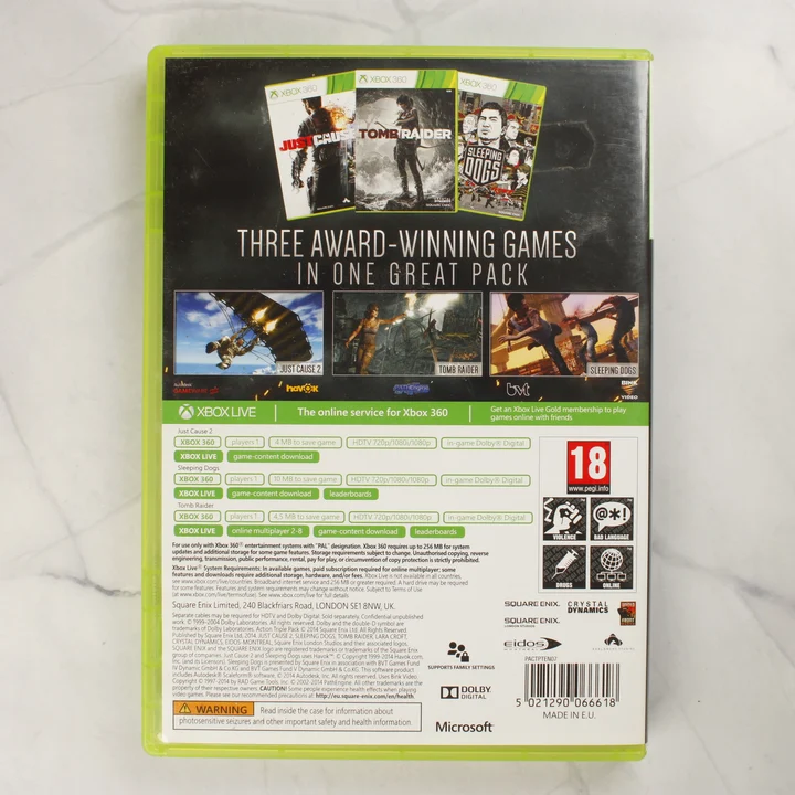 Ultimate Action Triple Pack Xbox 360 videójáték tokjának hátoldala