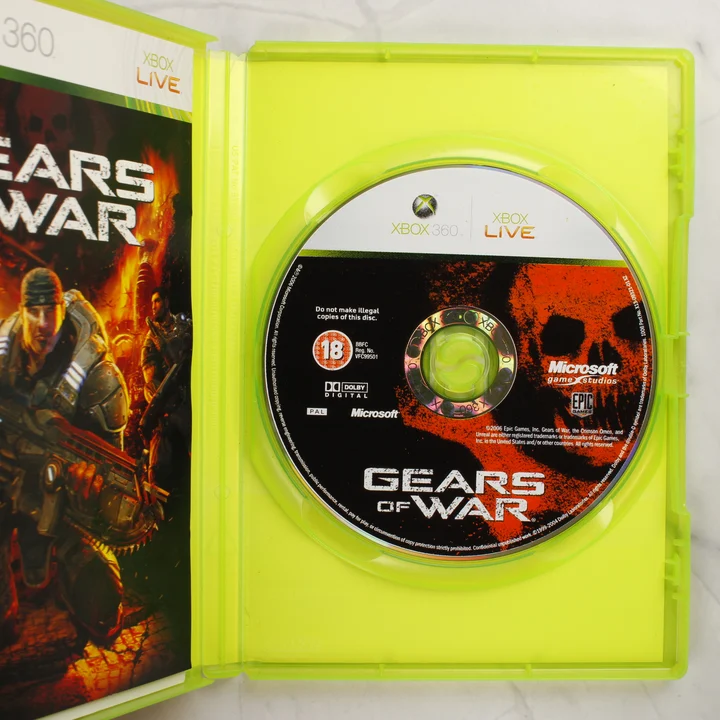 Gears of War Xbox 360 nyitott tok lemezzel Gears of War Xbox 360 kinyitott tokja a játéklemezzel