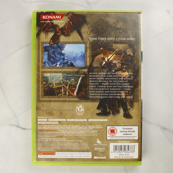 Castlevania Lords of Shadow Xbox 360 hátlap Castlevania Lords of Shadow Xbox 360 videójáték tokjának hátoldala