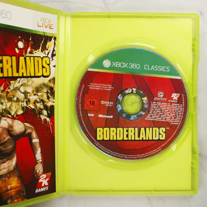 Borderlands Xbox 360 Classics nyitott tok a lemezzel Borderlands Xbox 360 Classics nyitott tok és a játéklemez