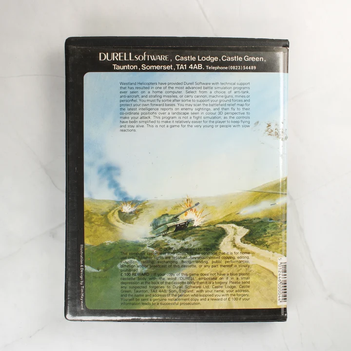 Combat Lynx Commodore 64 játék hátlapja leírással és vonalkóddal