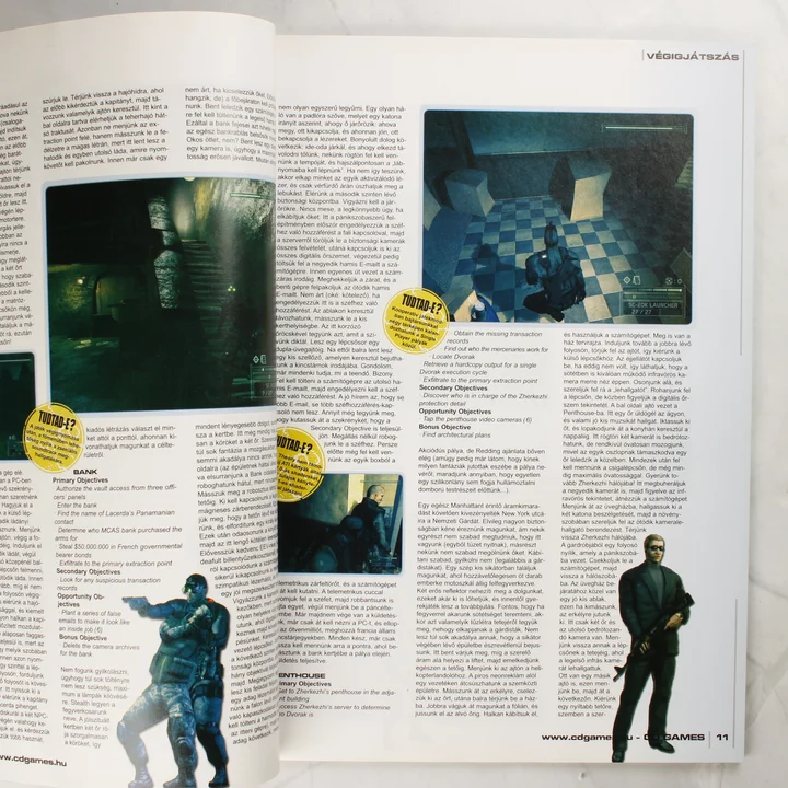 Nyitott CD Games magazin a Splinter Cell végigjátszás oldalánál