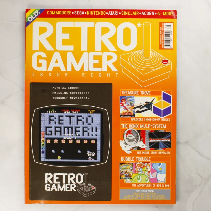 A Retro Gamer magazin 8. számának sárga és narancssárga borítója