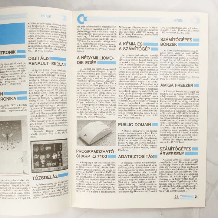 A C-újság 1990/9-es számának 21. oldala hírekkel és cikkekkel