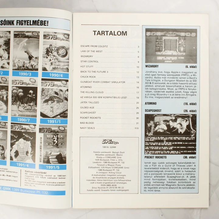 576 KByte magazin 1991/6 tartalomjegyzék Az 576 KByte magazin tartalomjegyzéke és impresszuma