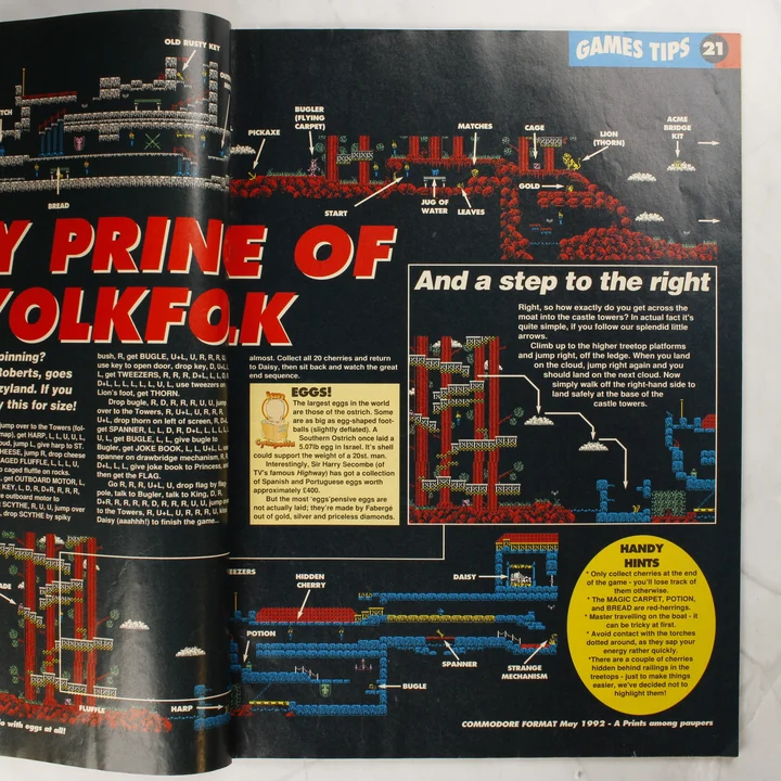 Commodore Format magazin belső oldal játéktippekkel Játéktippek és térkép a Commodore Format magazin belső oldalán