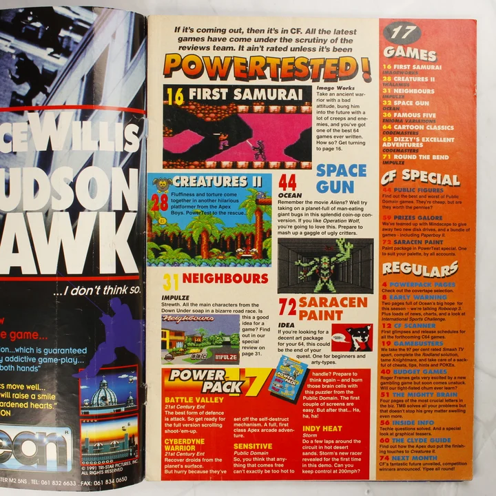 A Commodore Format magazin 17. számának tartalomjegyzék oldala