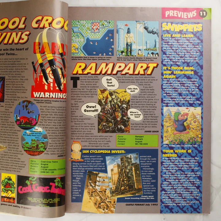 Commodore Format 22. szám belső oldalak Rampart és előzetesek Commodore Format magazin belső oldalai a Rampart játékismertetővel