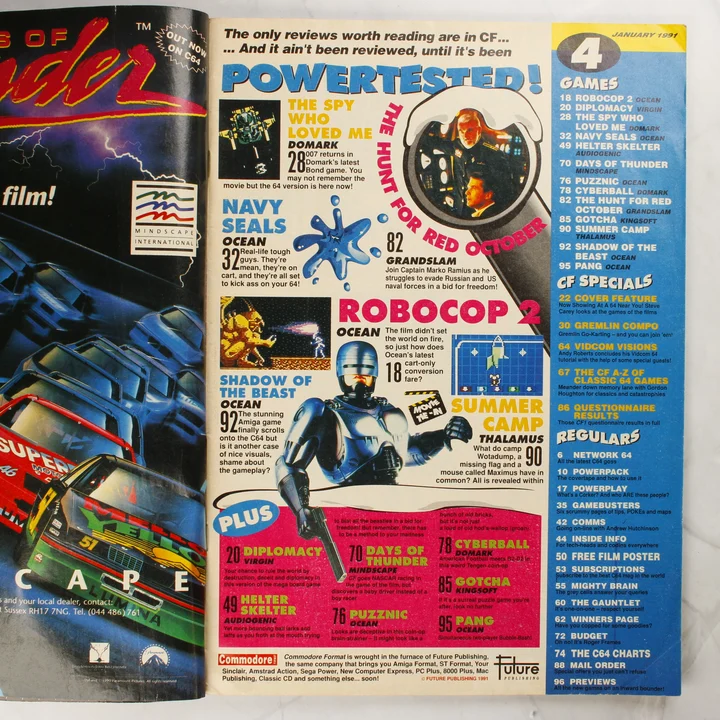 A Commodore Format magazin tartalomjegyzéke és belső oldala