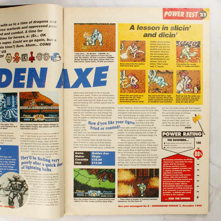 Commodore Format magazin Golden Axe cikk Nyitott Commodore Format magazin a Golden Axe videójáték ismertetőjével
