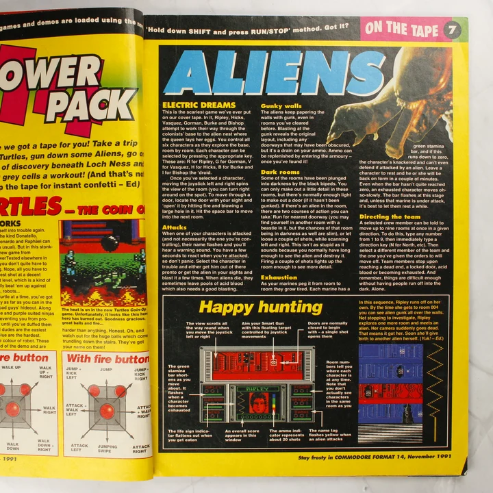 Commodore Format magazin belső oldala az Aliens játék leírásával