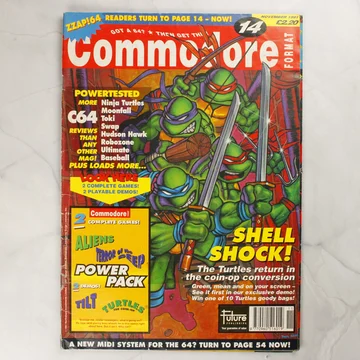 Commodore Format magazin 14. szám borítója Tini Nindzsa Teknőcök grafikával