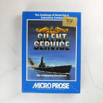 A Silent Service videójáték kék dobozának előlapja tengeralattjáróval