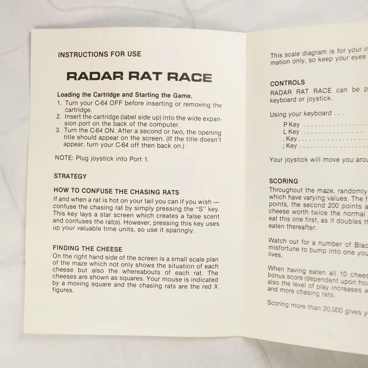 Radar Rat Race használati útmutató Radar Rat Race videójáték angol nyelvű használati útmutatója