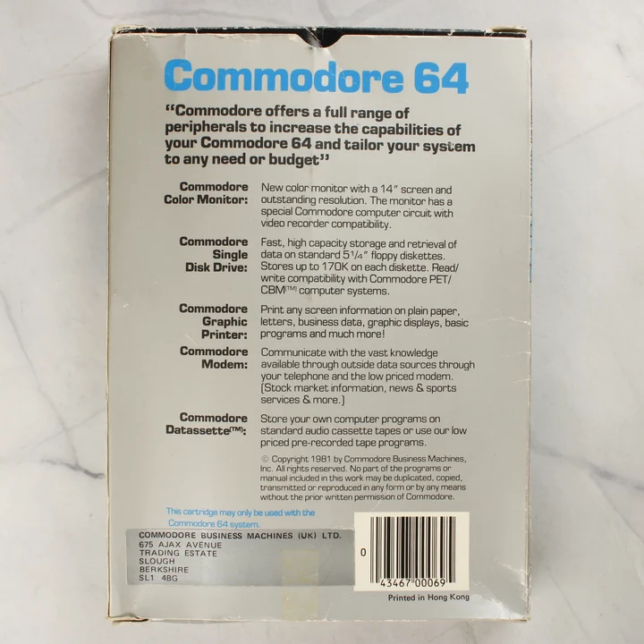 Radar Rat Race Commodore 64 doboz hátoldala Radar Rat Race dobozának hátoldala a leírással és a vonalkóddal