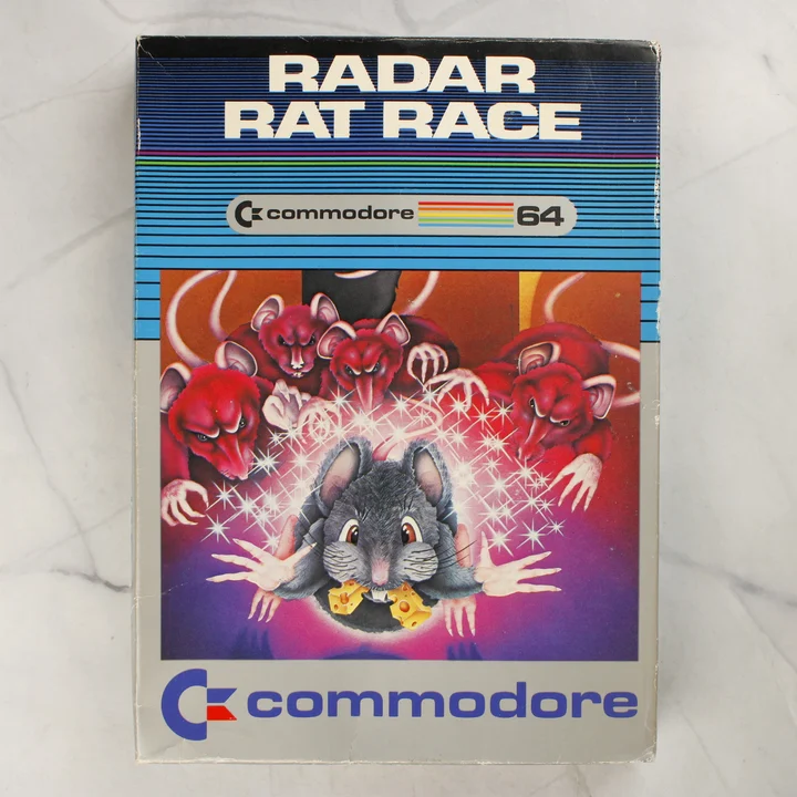 Radar Rat Race Commodore 64 doboz Radar Rat Race Commodore 64 videójáték eredeti illusztrált papírdoboza