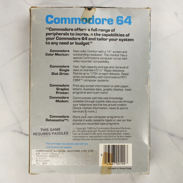 Pinball Spectacular Commodore 64 doboz hátoldali leírása és vonalkódja
