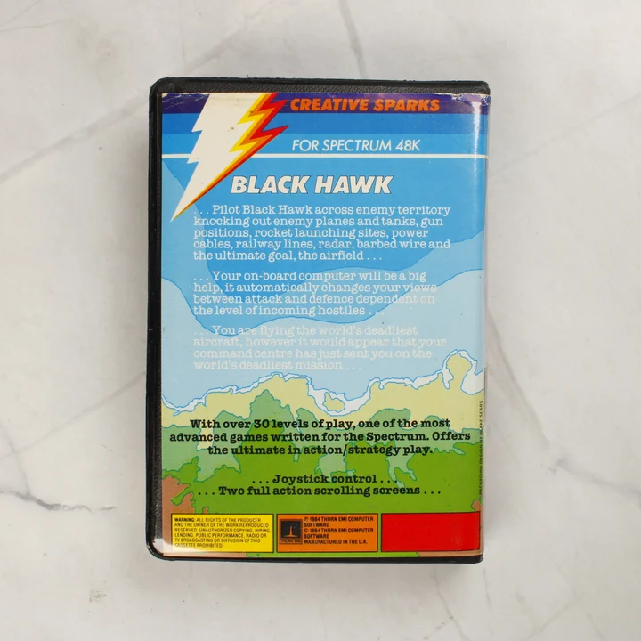 Black Hawk ZX Spectrum tok hátlap Black Hawk ZX Spectrum videójáték tokjának hátlapja
