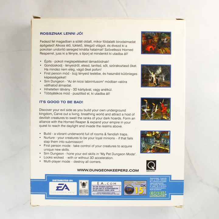 Dungeon Keeper 2 Classics PC játék dobozának hátoldala magyar felirattal