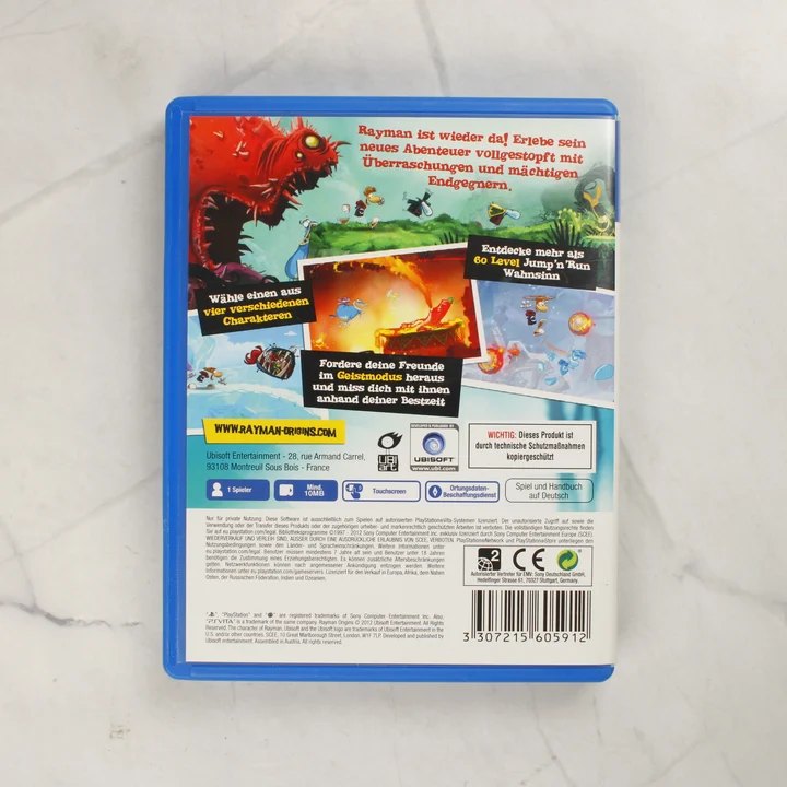 Rayman Origins PS Vita videójáték doboza hátulról