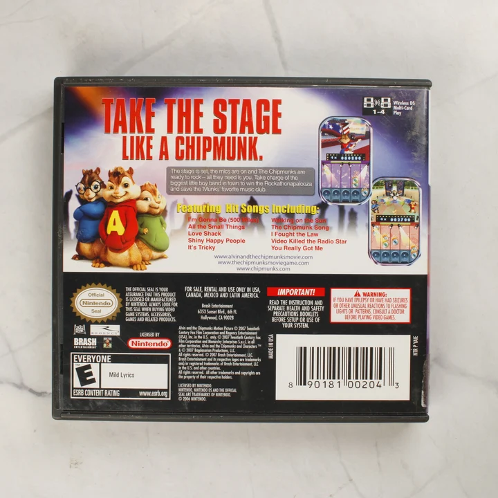 Alvin and the Chipmunks Nintendo DS videójáték tokjának hátoldala vonalkóddal