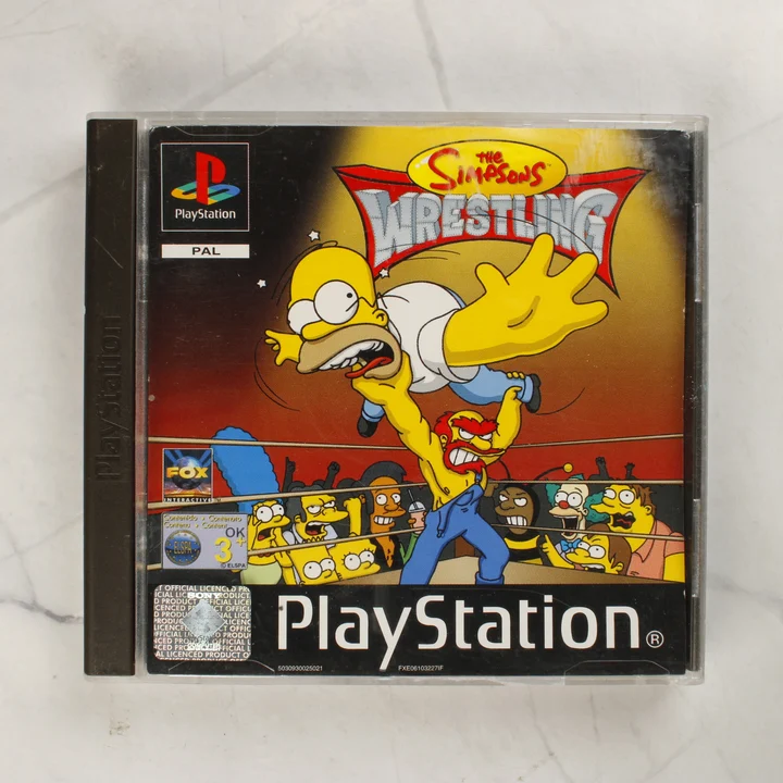 The Simpsons Wrestling PlayStation videójáték műanyag tokja elölről