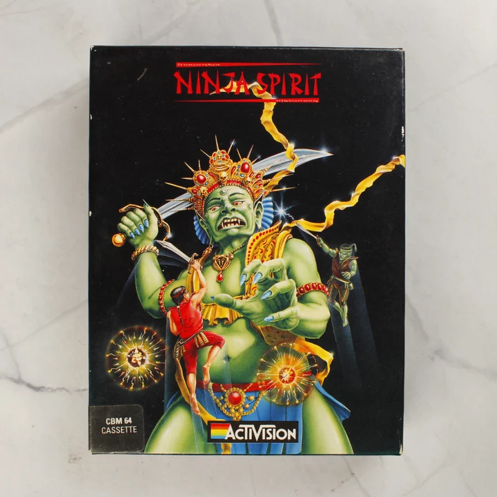 Ninja Spirit Commodore 64 videójáték doboz előlapja illusztrációval