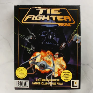 Star Wars TIE Fighter PC videójáték dobozának előlapja Darth Vader és TIE vadászok képével