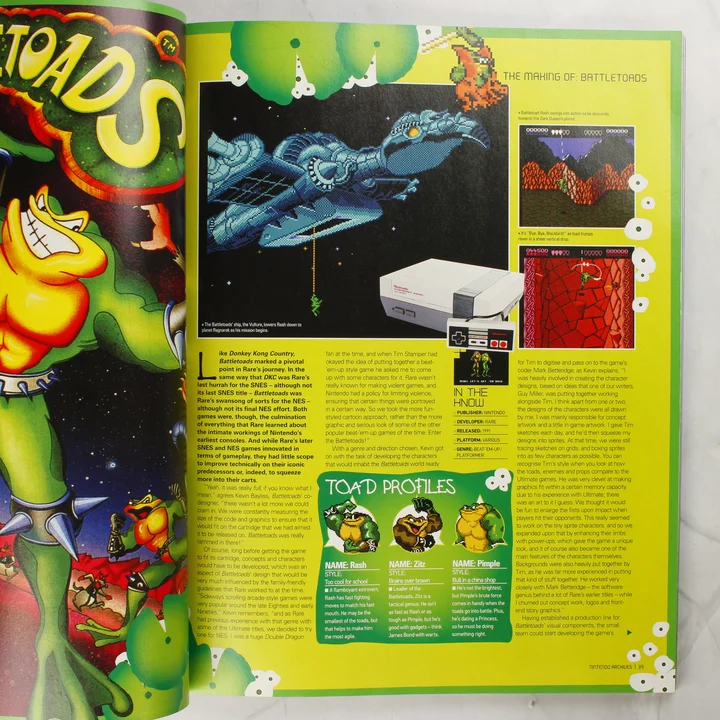 A könyv belső oldala a Battletoads játékról és karakterekről
