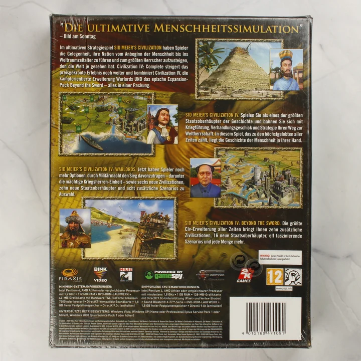 Sid Meier's Civilization IV Complete PC-s kiadás hátoldali borítója