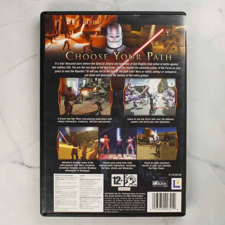 Star Wars Knights of the Old Republic PC hátlap Star Wars Knights of the Old Republic PC tok hátoldala leírással és vonalkóddal