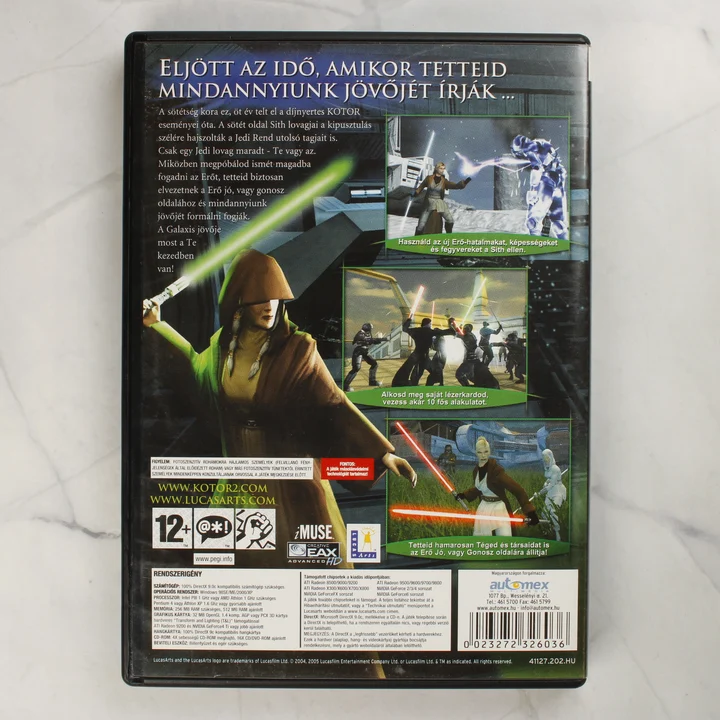 Star Wars Knights of the Old Republic II The Sith Lords PC doboz hátoldala rendszerkövetelményekkel
