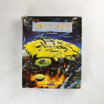 A Populous videójáték színes kartondobozának előlapja