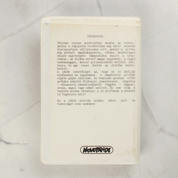 Futarposta ZX Spectrum jatek hatlap A Futárposta videójáték tokjának hátoldala a magyar nyelvű leírással