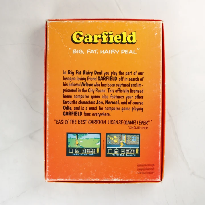 Garfield: Big, Fat, Hairy Deal ZX Spectrum játék dobozának hátoldala