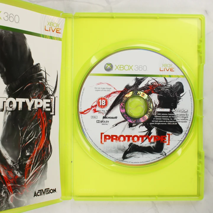 A Prototype Xbox 360 játék nyitott tokja a lemezzel