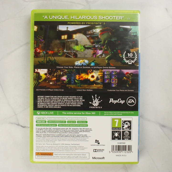 Plants vs. Zombies: Garden Warfare Xbox 360 hátlap Plants vs. Zombies Garden Warfare Xbox 360 doboz hátoldala rendszerkövetelményekkel