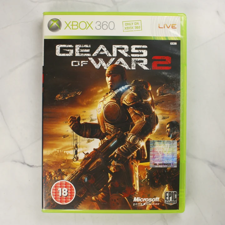 Gears of War 2 Xbox 360 előlap Gears of War 2 Xbox 360 játék előlapi borítója zöld műanyag tokban