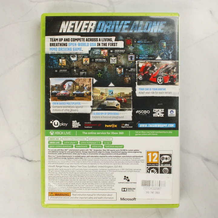 The Crew Xbox 360 videójáték tok hátoldala