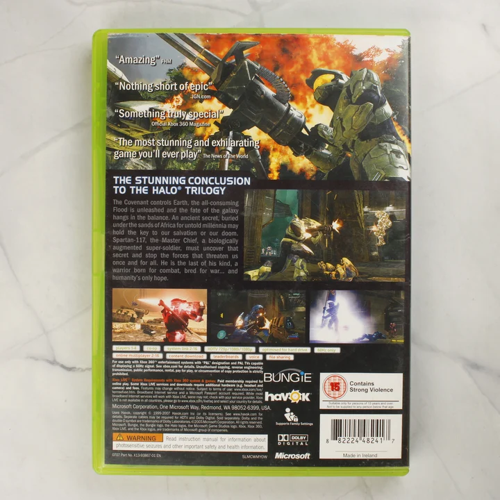 Halo 3 Xbox 360 hátlap Halo 3 Xbox 360 videójáték tokjának hátoldala a leírással