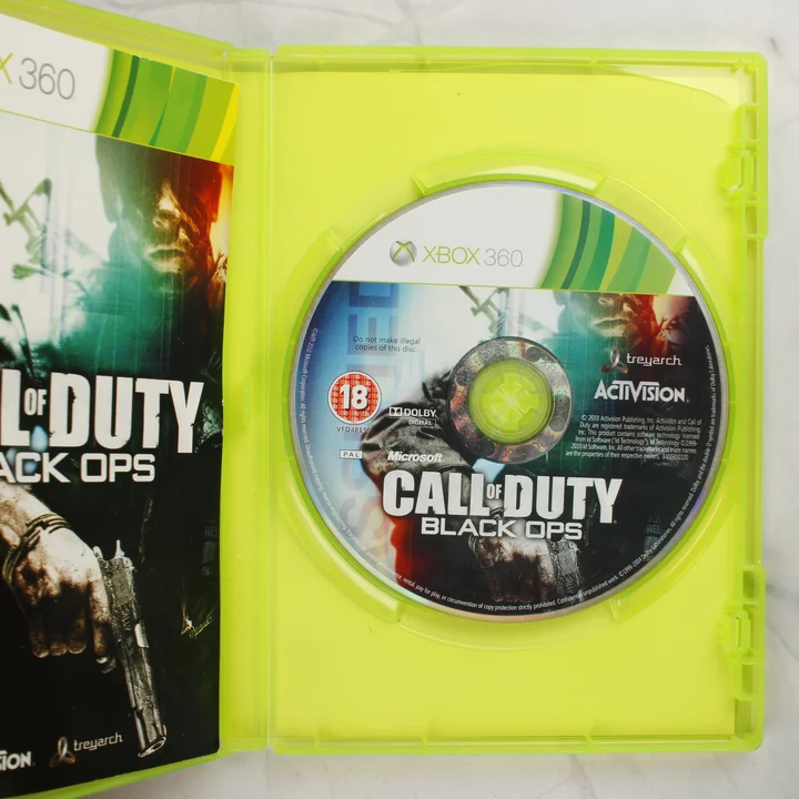 Call of Duty Black Ops Xbox 360 belső lemez Nyitott Xbox 360 tok a Call of Duty Black Ops játéklemezzel