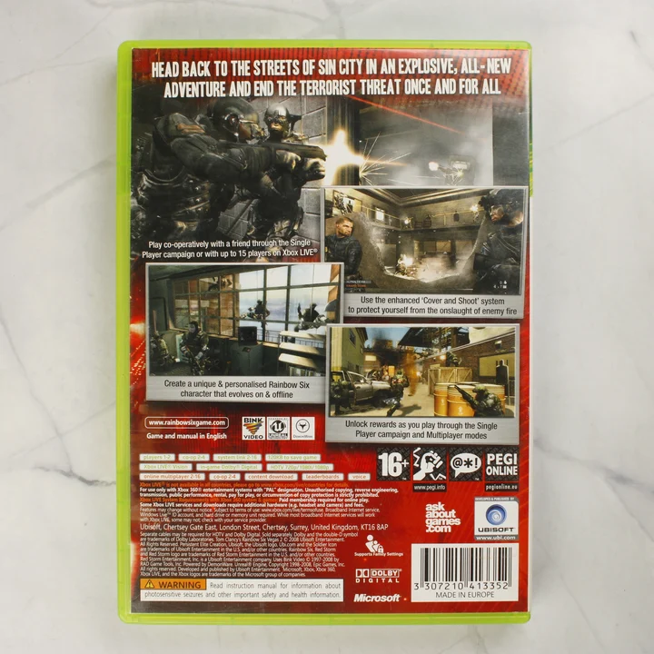 Tom Clancy's Rainbow Six Vegas 2 Xbox 360 hátlap Tom Clancy's Rainbow Six Vegas 2 Xbox 360 tok hátoldala