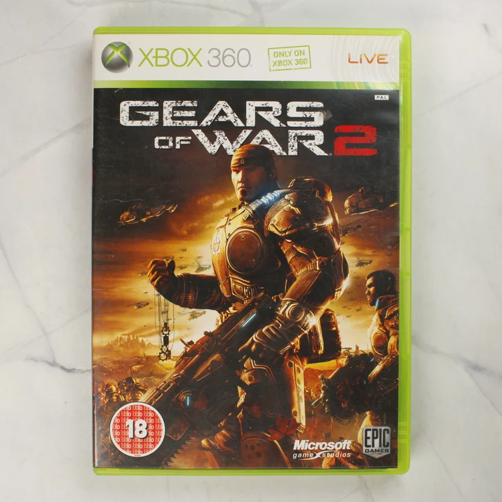 Gears of War 2 Xbox 360 elülső borító Gears of War 2 videójáték zöld tokos Xbox 360 kiadásának elülső borítója