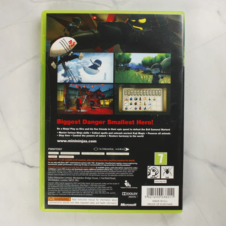 Mini Ninjas videójáték Xbox 360 tok hátoldala leírással és képekkel