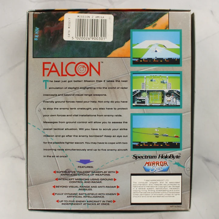 Falcon Mission Disk Volume 2 Amiga doboz hátlap Falcon Mission Disk Volume 2 Amiga játék dobozának hátoldala játékmenet fotókkal