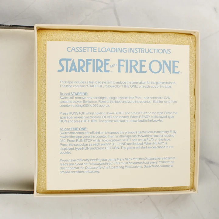 Starfire and Fire One kazetta betöltési útmutató papírlap