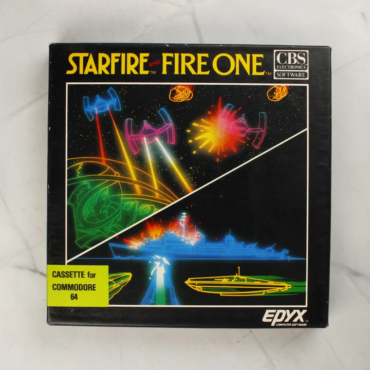 Starfire and Fire One Commodore 64 dobozos játék elölnézetből