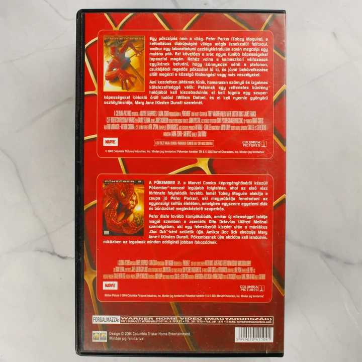 Pókember 1-2 VHS hátlap Pókember 1-2 duplafilmes VHS kiadás hátoldala leírással