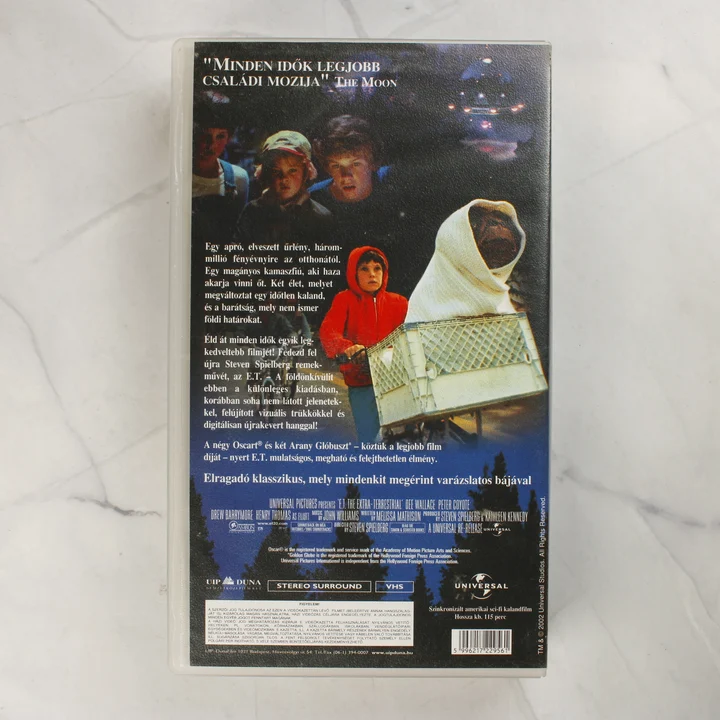 E.T., a földönkívüli VHS kazetta tokjának hátoldala