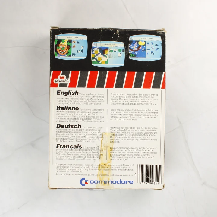 Viduzzles videójáték dobozának hátoldala többnyelvű leírással